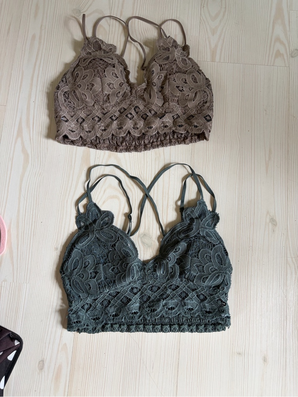 Anemone Lace Bralette Camisoles in Brown and Dark Green
